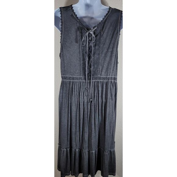 Uptown Ellie Gray Marled Sleeveless Peplum Dress Medium Crochet Back Lace Up - Picture 2 of 7